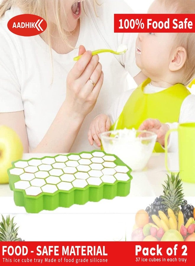 AADHIK Ice Cube Tray Set of 2 Silicone Ice Container for Freezer 37 Cavity Ice Cube Mould Flexible Tray for Freezer, Cake Maker, Ice Trays for Chilled Drinks(Set of 2, Green) - Image 4